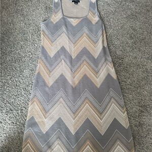 Grace Chevron Maxi Dress in Gray and Tan wool set with sweater